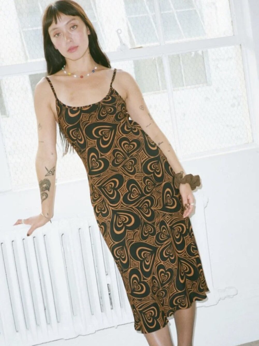 LISA SAYS GAH Wild Hearts Midi Slip Dress Small 90s Friends Indie Whimsy